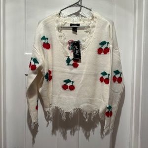 Just Polly, Cherry Frayed Sweater size M
